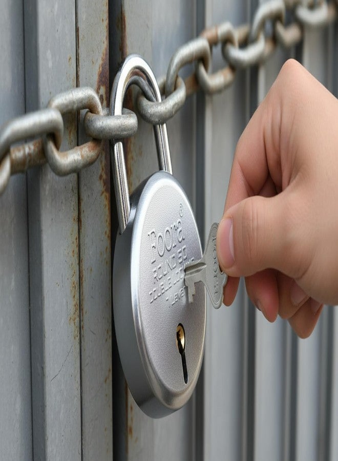 Foora Round 50mm Double Locking Padlock, 7 Lever Security Lock with 5 Keys, Silver Finish - Image 5